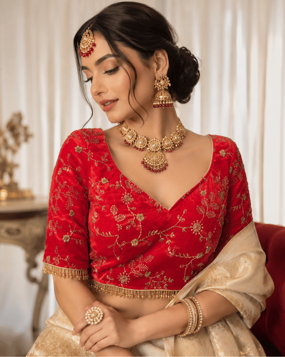 Red Aari work Blouse